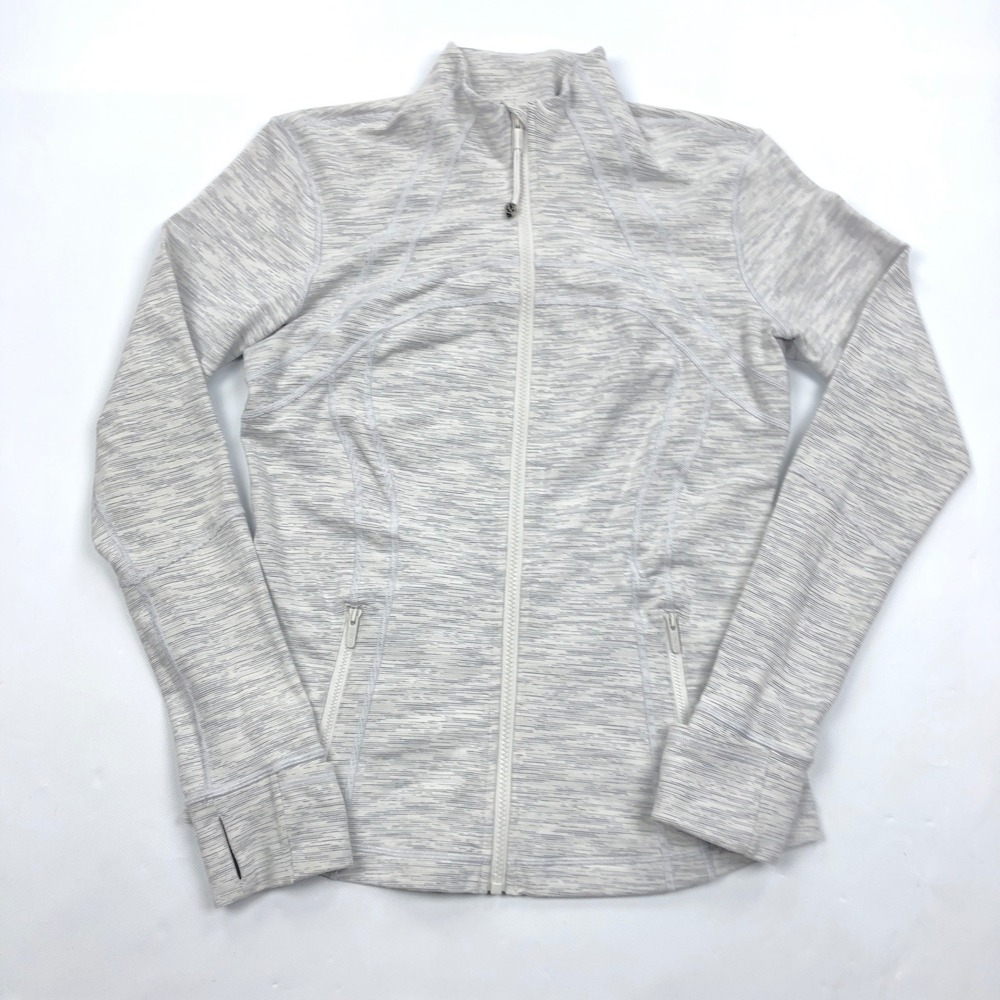 Lululemon Define Jacket Size 10 Space Dye Heathered White Grey Full Zip LW4AWDS